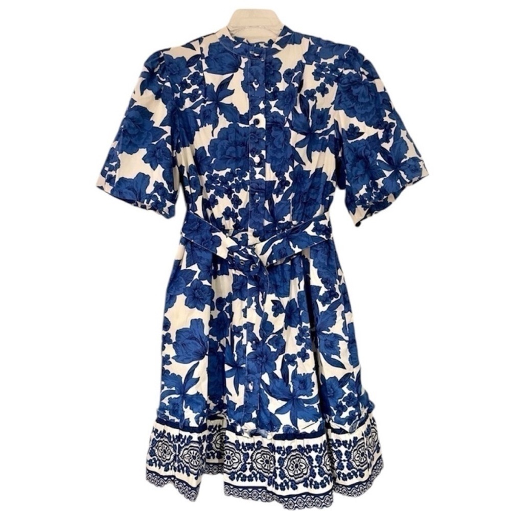 JOIE Blue and White Puff Sleeve Dress